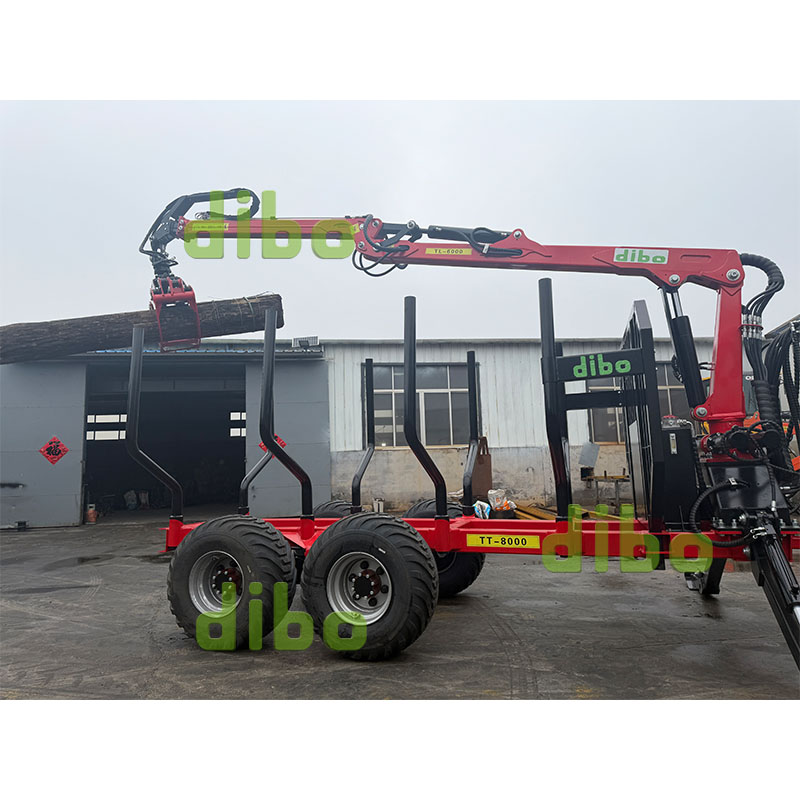 DIBO Heavy Duty Forestry Forwarding Trailer 7.8 M and 14 Ton Log Trailer with Crane 7.8m crane arm