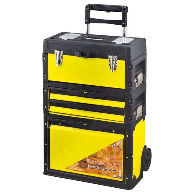 Three layer hardware toolbox multifunctional pull rod wheel activity tool cart