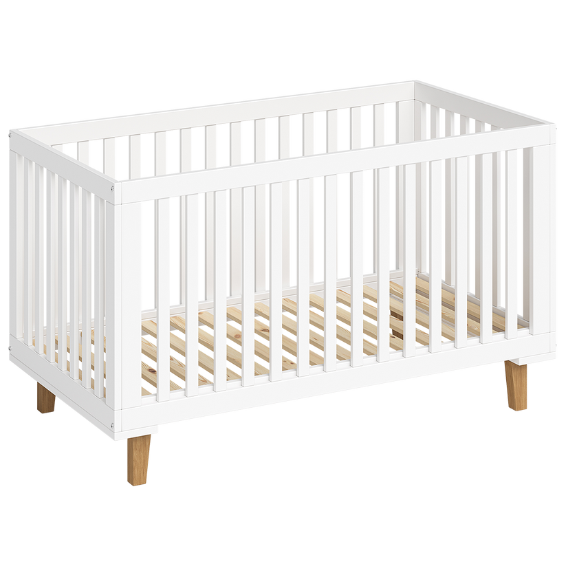 Children's bed 70x140 cm, white/natural, 3-way height adjustable, convertible to junior bed