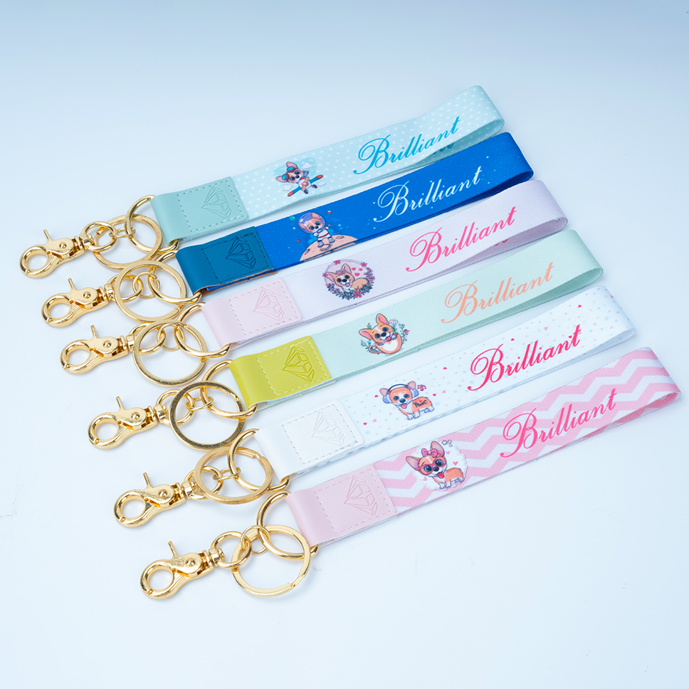 Factory Wholesale ID Card Lanyards Double Sided Sublimation Wrist Strap Keychains