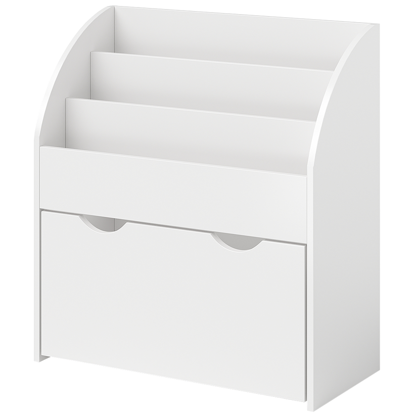 Children's shelf, white, with 3 compartments for books and 1 drawer