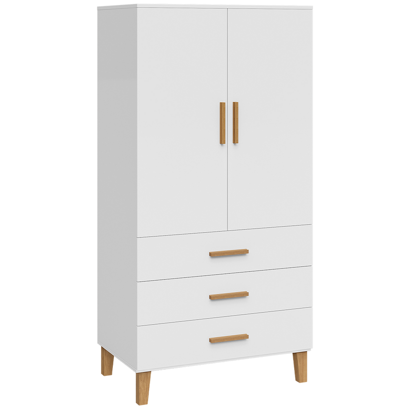 Children's wardrobe, white/natural, with clothes rail and 3 drawers