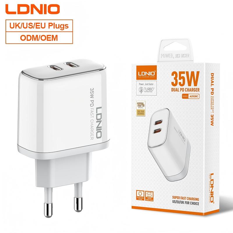 LDNIO A2528C Dual PD Charger 35W USB-C Mobile Phone USB Power Adapters Multifunction 35W Chargers