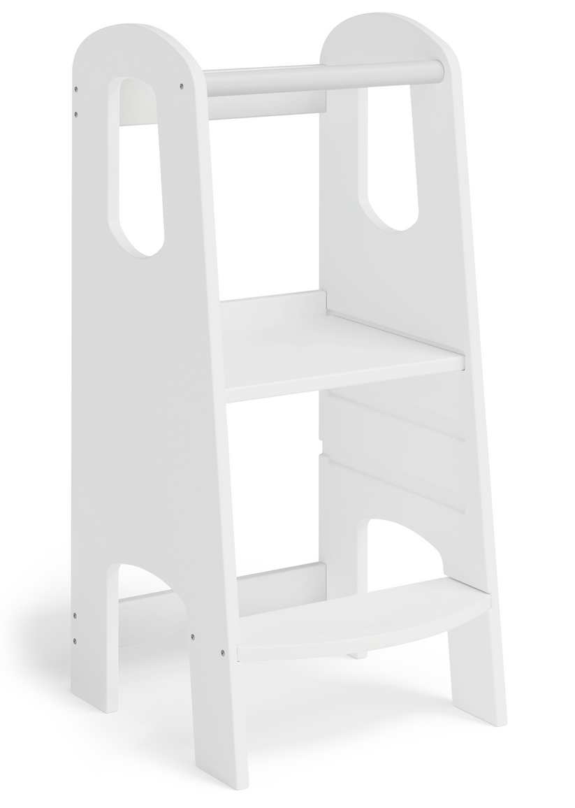 Learning tower, step 3-way height adjustable, white lacquered, birch plywood