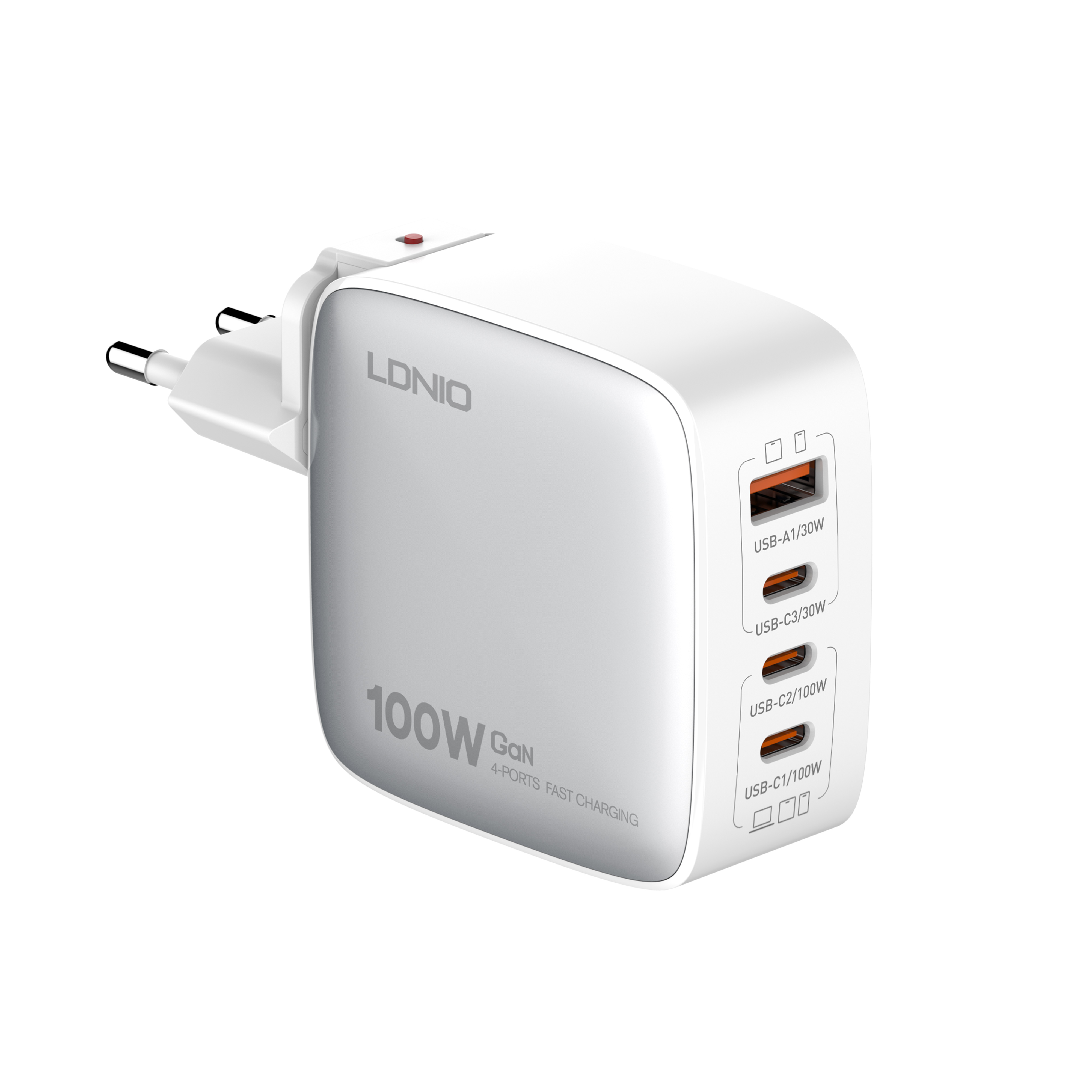 LDNIO Q408 Quick Charging PD Wall Charger Adapter Super Fast 100w Usb C Gan Charger for Mobile Phone
