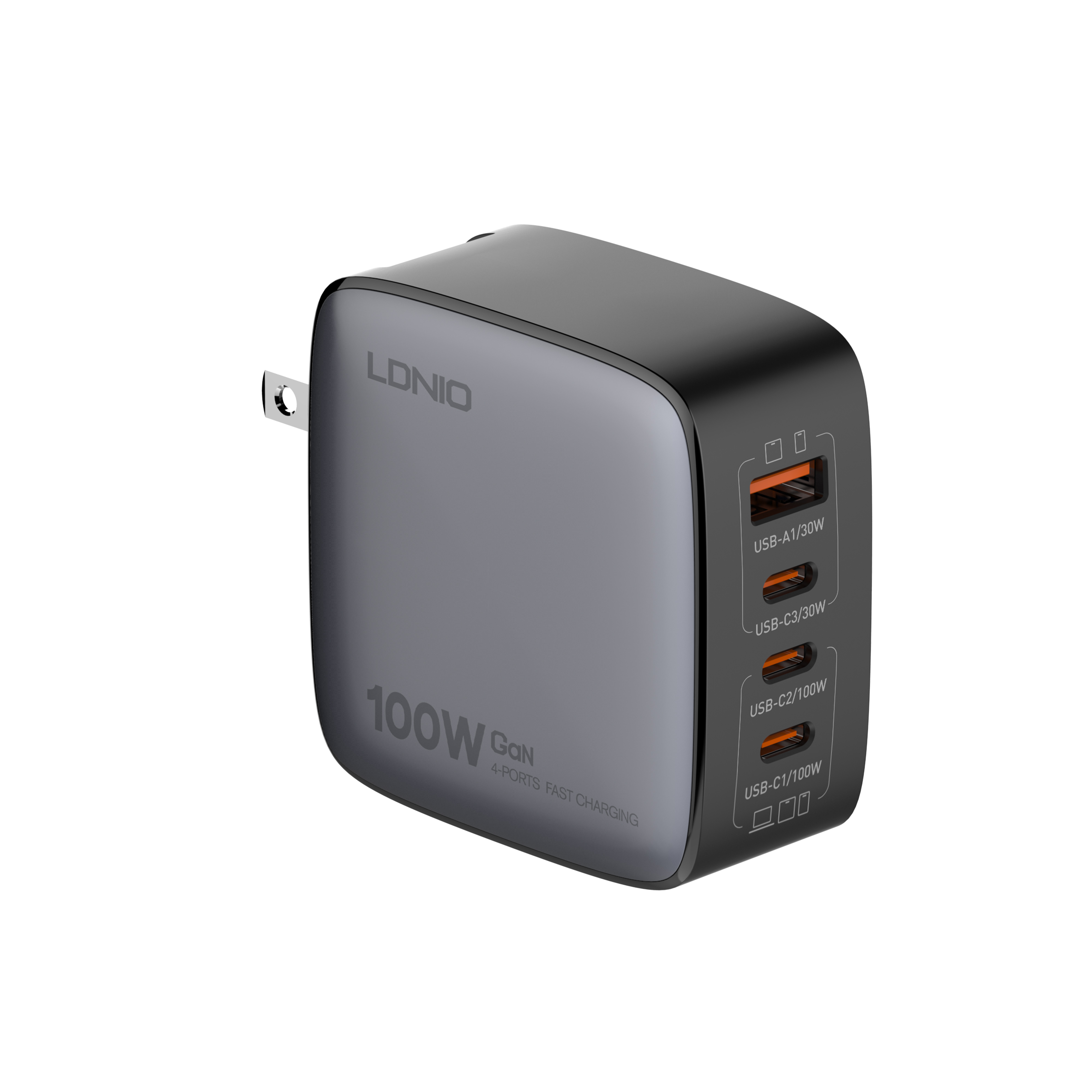 LDNIO Q408 100W GaN US Charger PD Fast Charging Power Adapter GaN Charge CE FCC RoHS CB Certified
