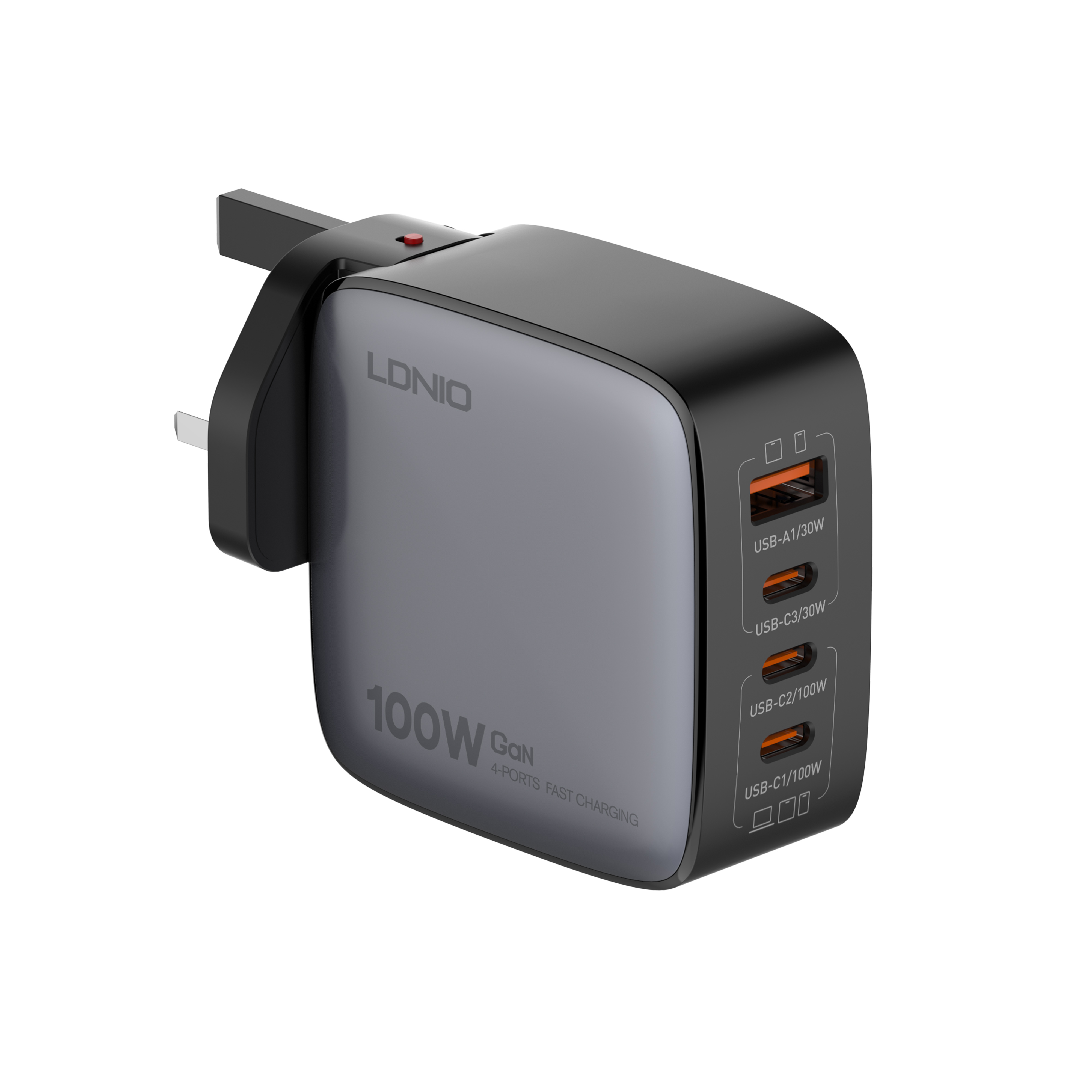 LDNIO Q408 100W GaN PD UK Super Fast Charging Power Adapter GaN Charge CE FCC RoHS CB Certified