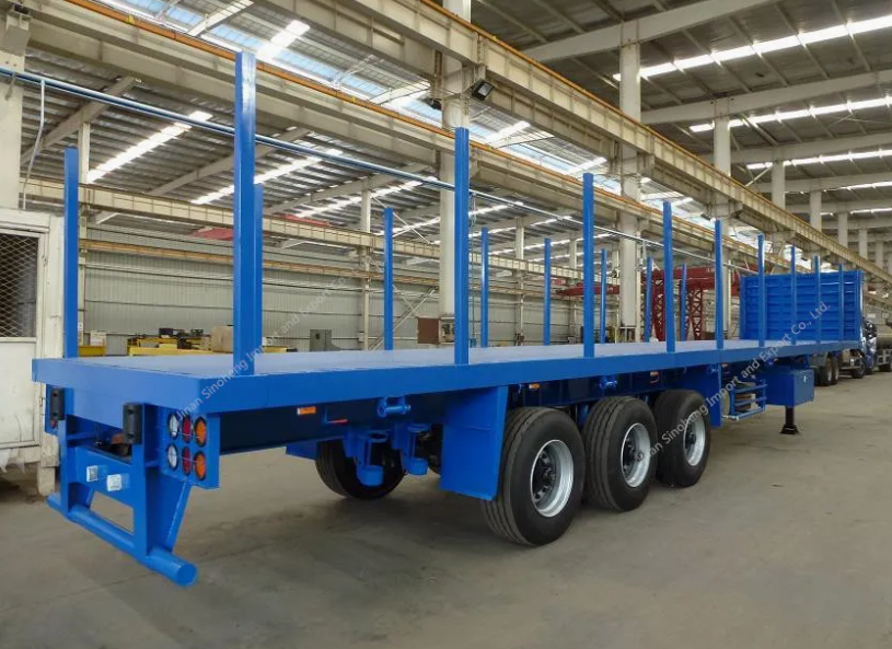 3 Axle Low Flatbed Semi Trailer with Pillar