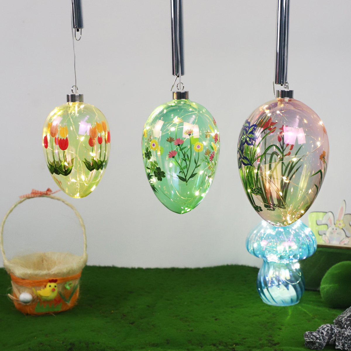 Easter Glass Egg Decor with LED Lights Handcrafted Glass Ornament for Spring Gift Wholesale