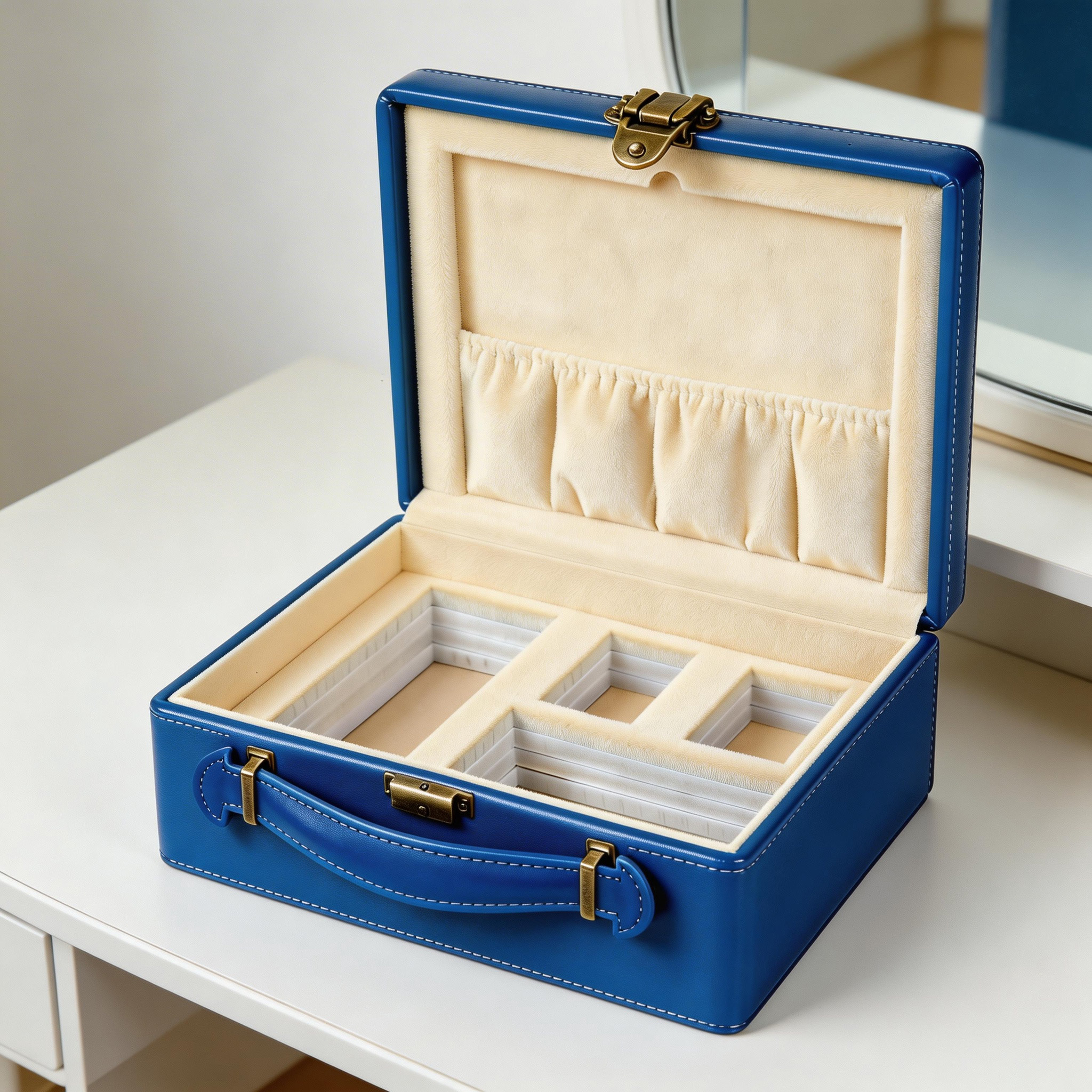 Portable Vegan Leather Cosmetic Box Cases Make up Collection Store Packing