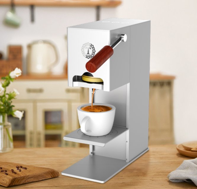 ESE Coffee Machine, 3 cup sizes, solid copper brewing group, touchscreen controls, aluminum alloy