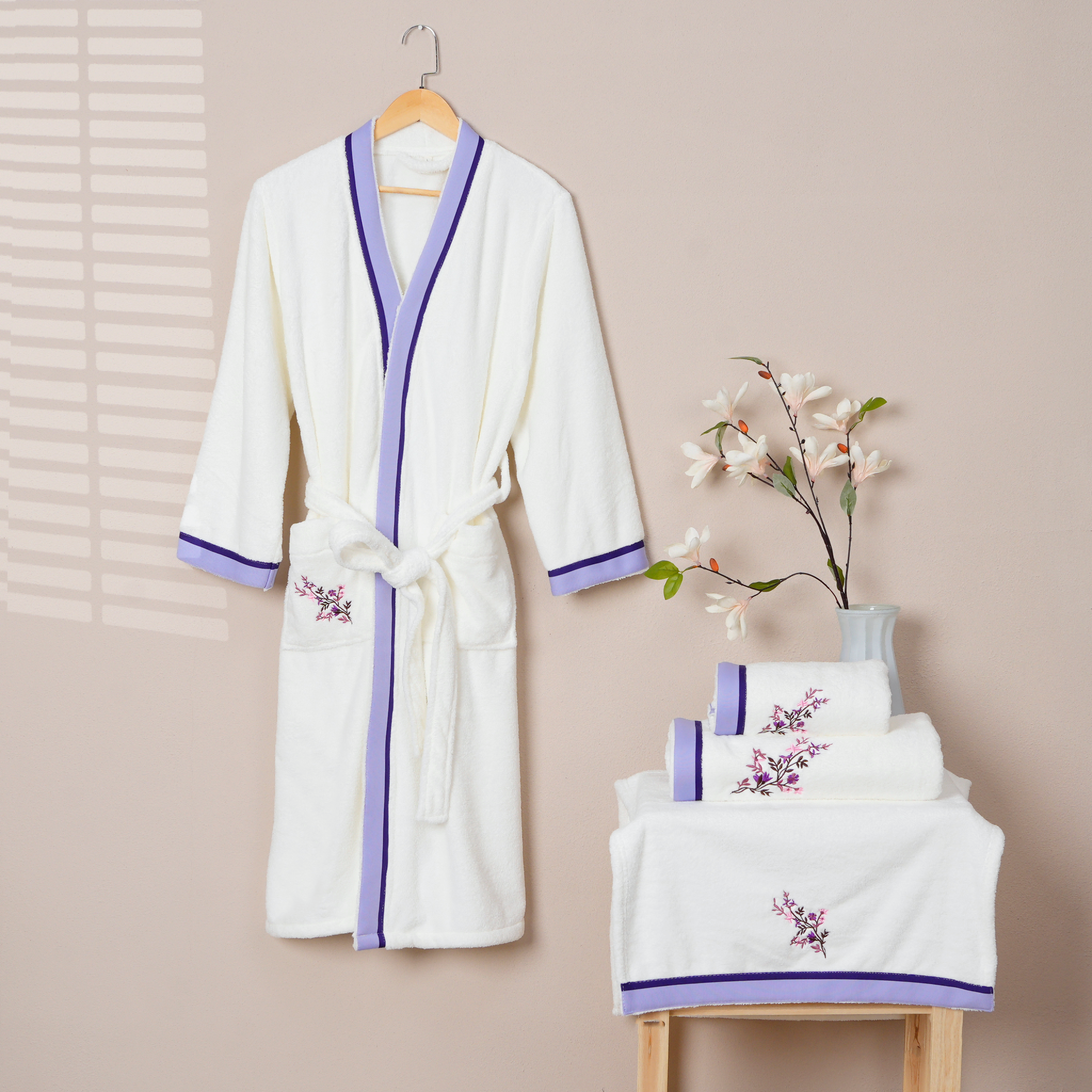 Coral Fleece Embroidery Bathrobe
