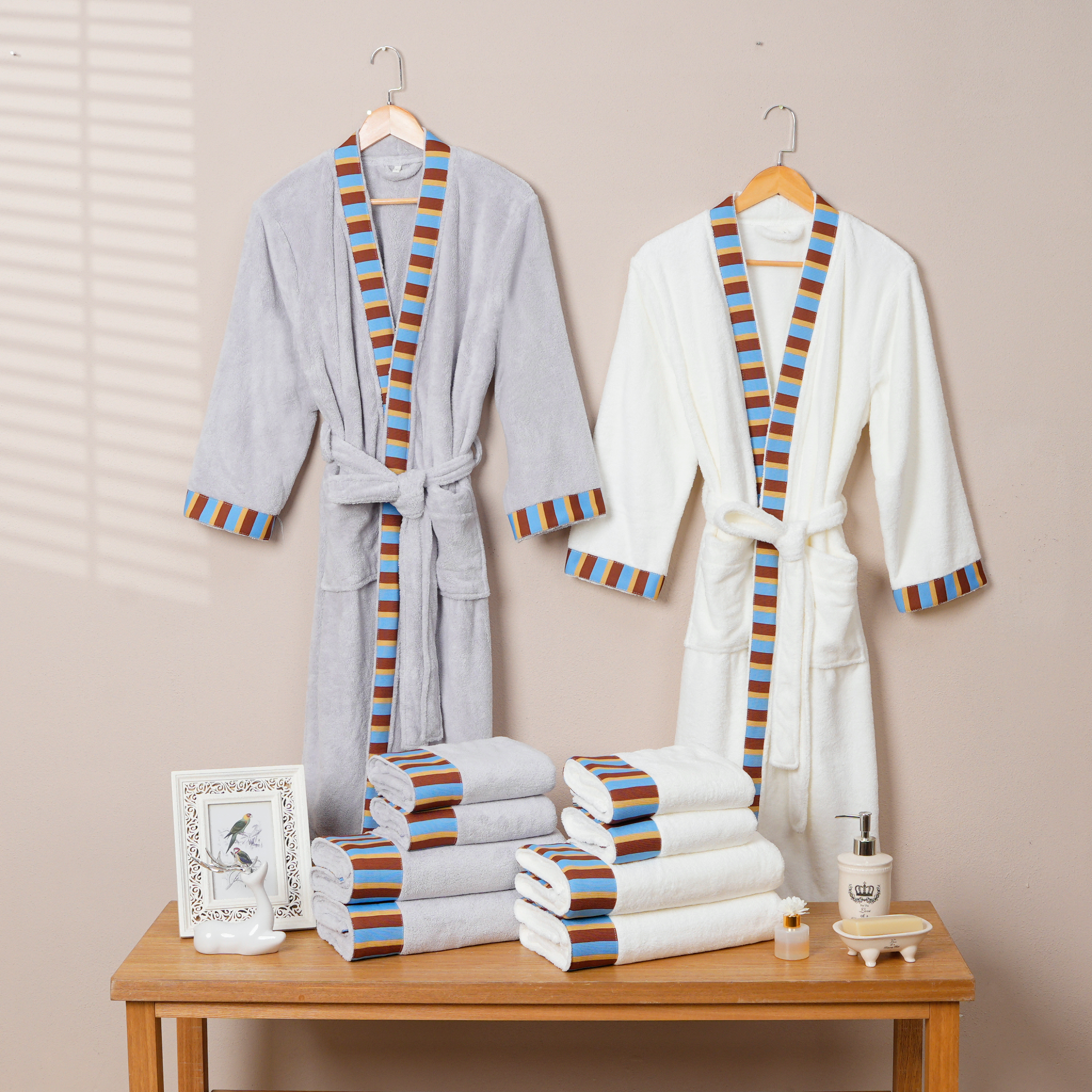 Coral Fleece Woven Tape Bathrobe