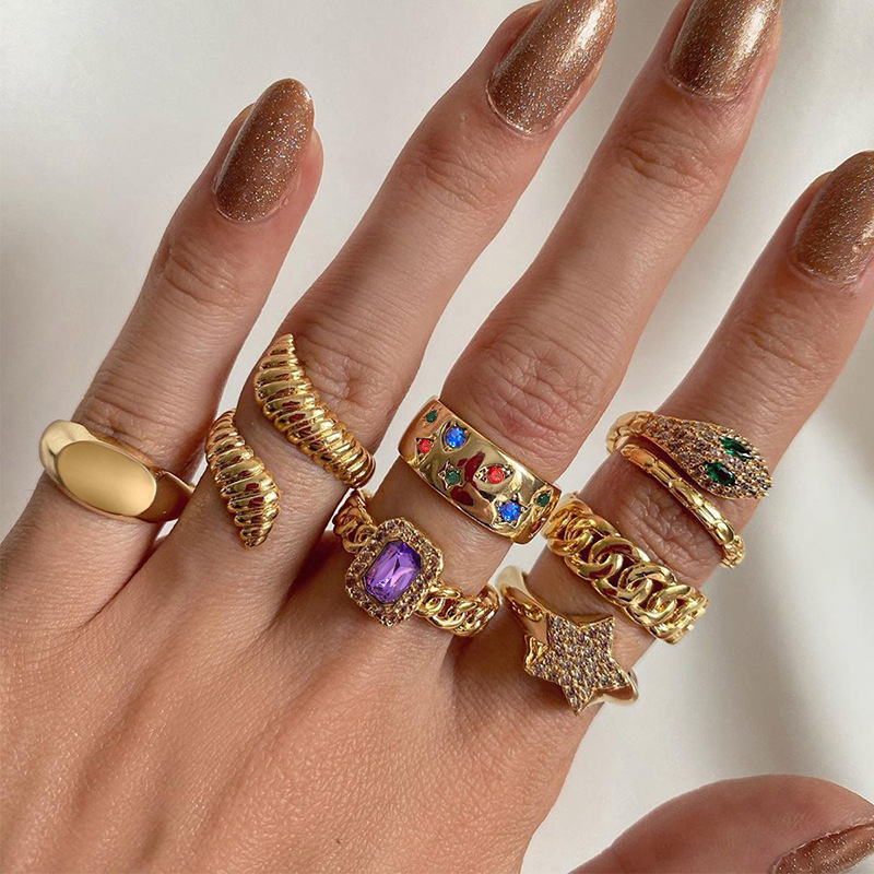 Women's Alloy Star Ring Set, Stackable Open Rings, Minimalist Luxury Jewelry