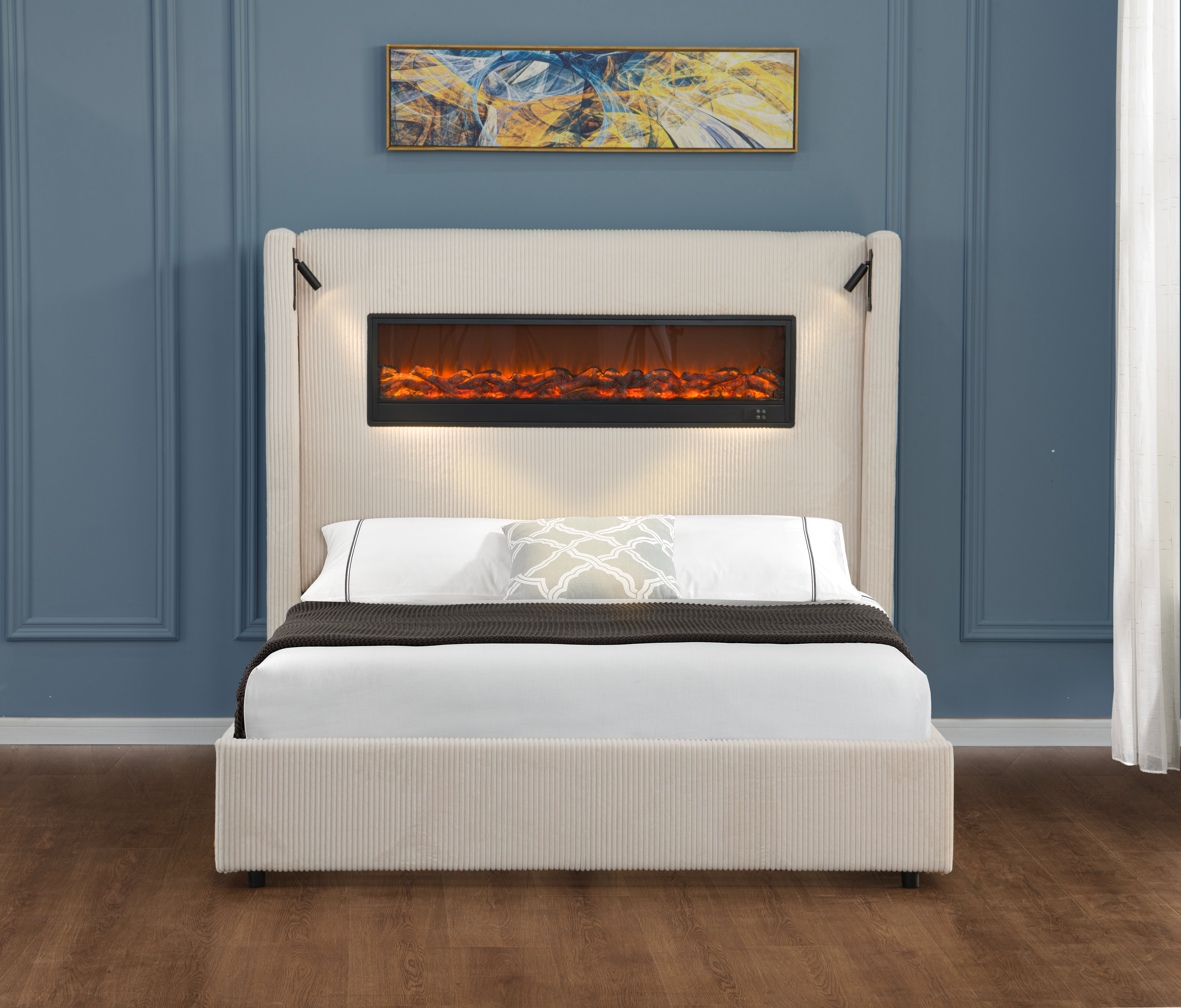Italian Smart Fireplace Light &Shadow Bed