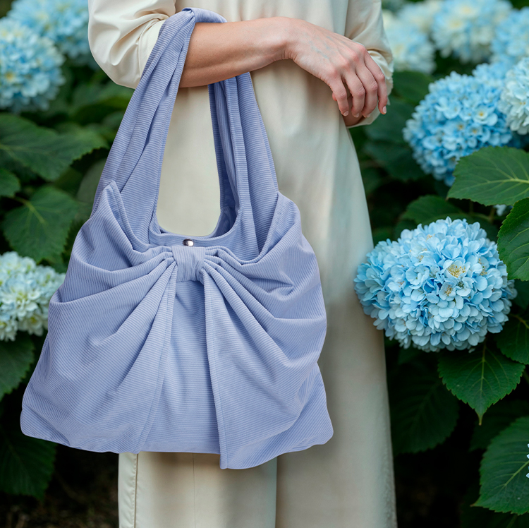 Corduroy Plain-color Portable Four-season Travel Handbag with Bow Decoration Cotton Lining