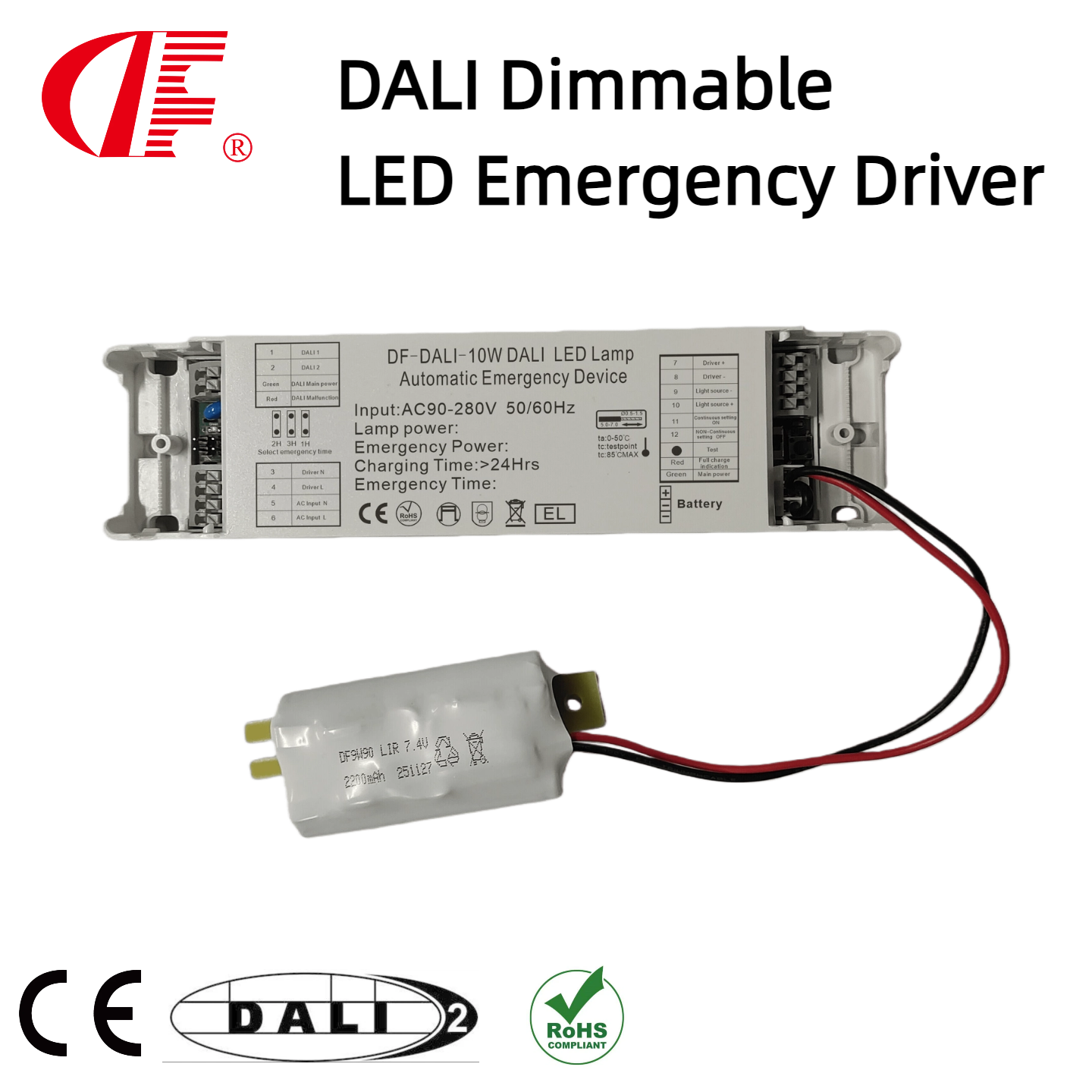 DALI LED Emergency Driver Dimmable DALI-2 Maintained/Non-Maintained With LIR Battery 10W Emergency