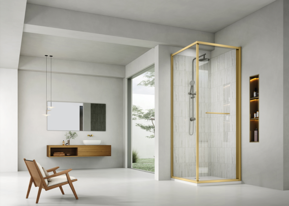 Neptum NBP1121A Aluminum Swing Door Shower Enclosure Matt Black 6mm Tempered Glass