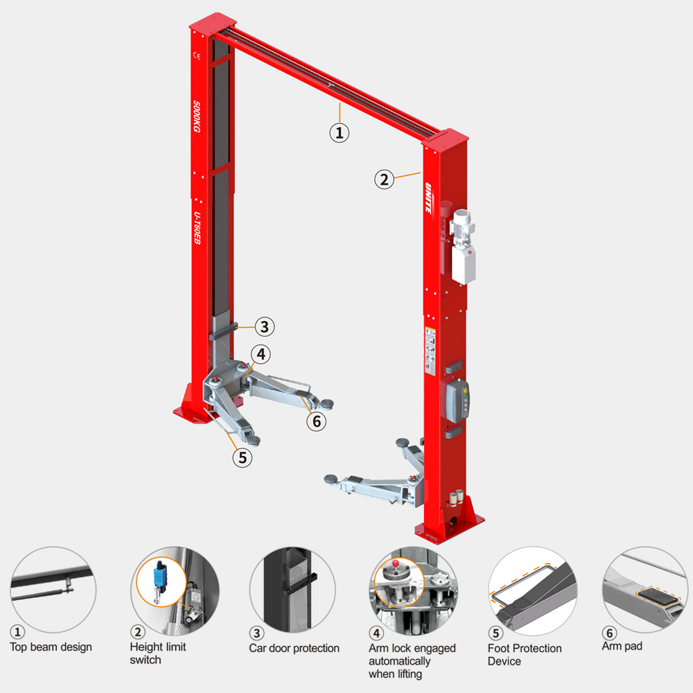 U-T60EB 6-Ton 2 Post Car Lift Arch Type Clear Floor Two Post Vehicle Lift Equipment