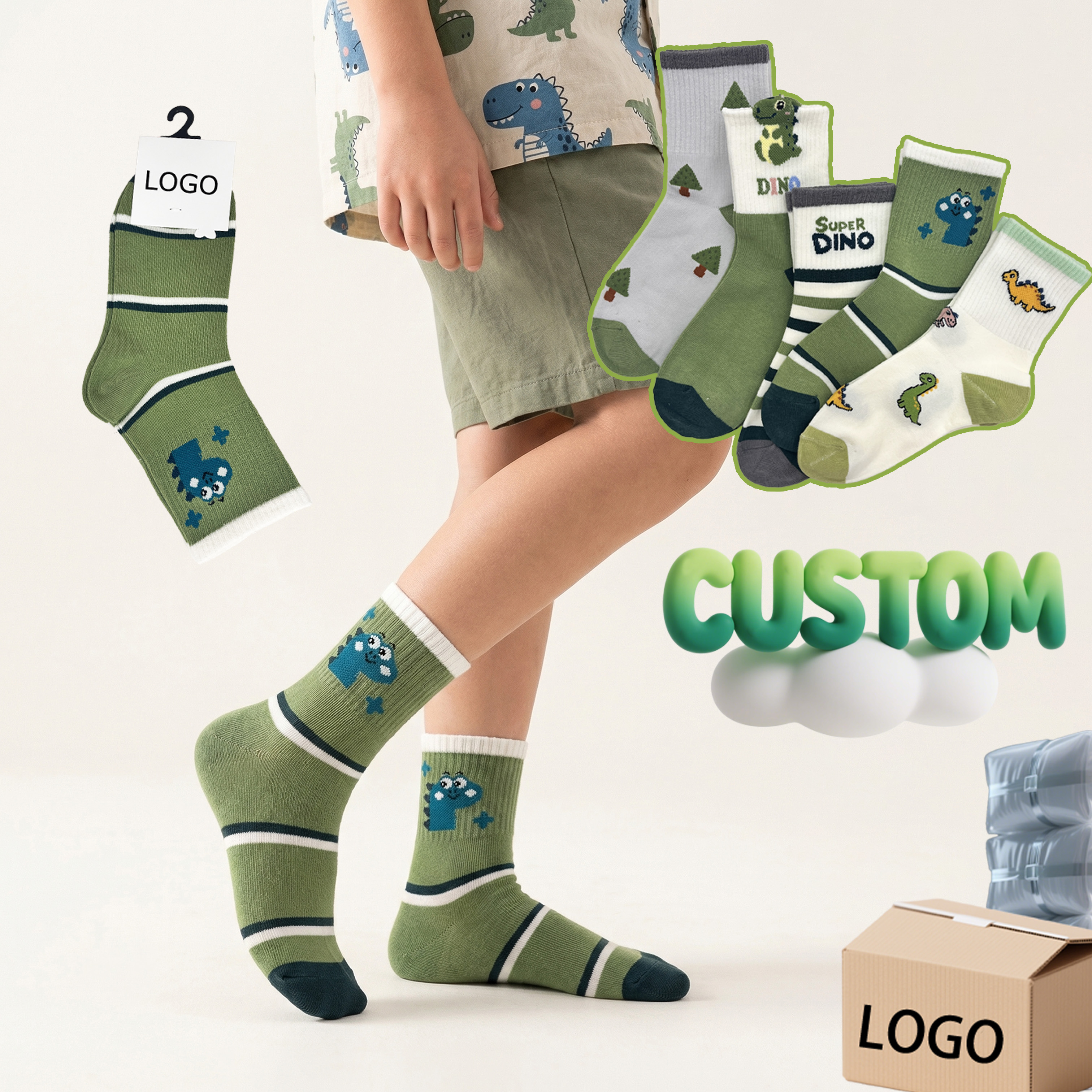 HUAYANG Wholesale Children Knitting Socks Dinosaur Pattern Children Boys