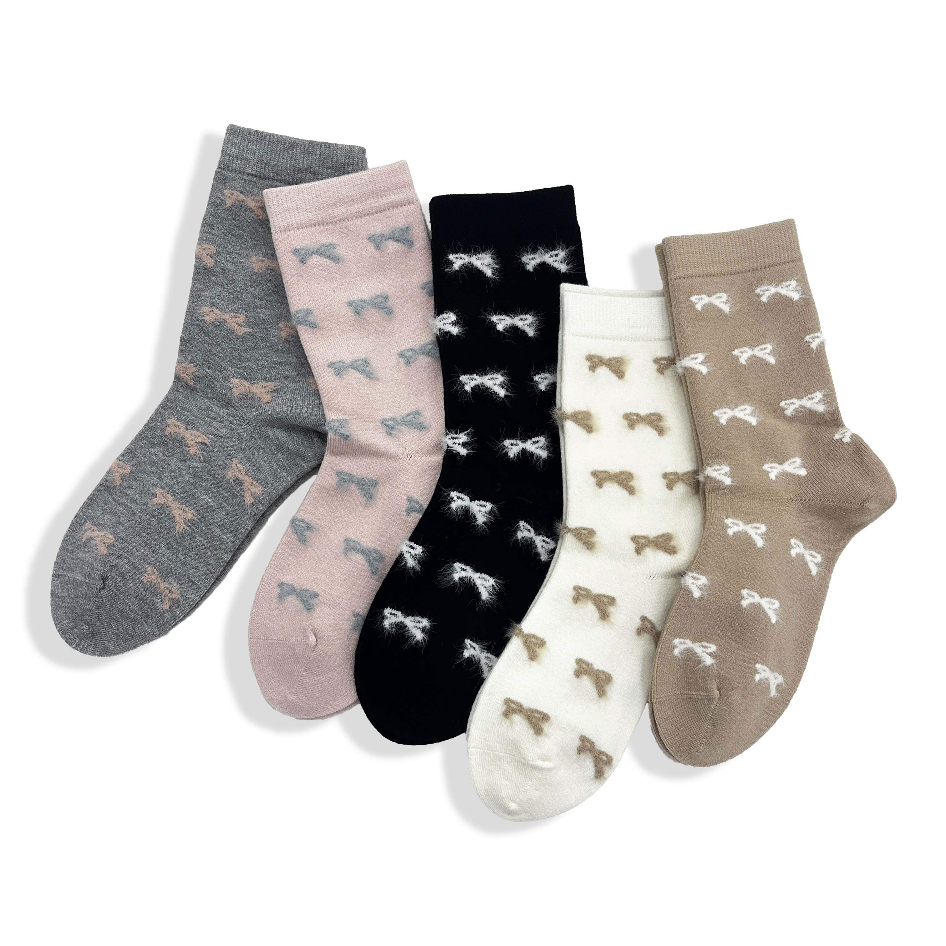 HUAYANG Wholesale Children's Fuzzy Bow Tie Knitting Socks - Autumn Winter Fashion Warm Socks
