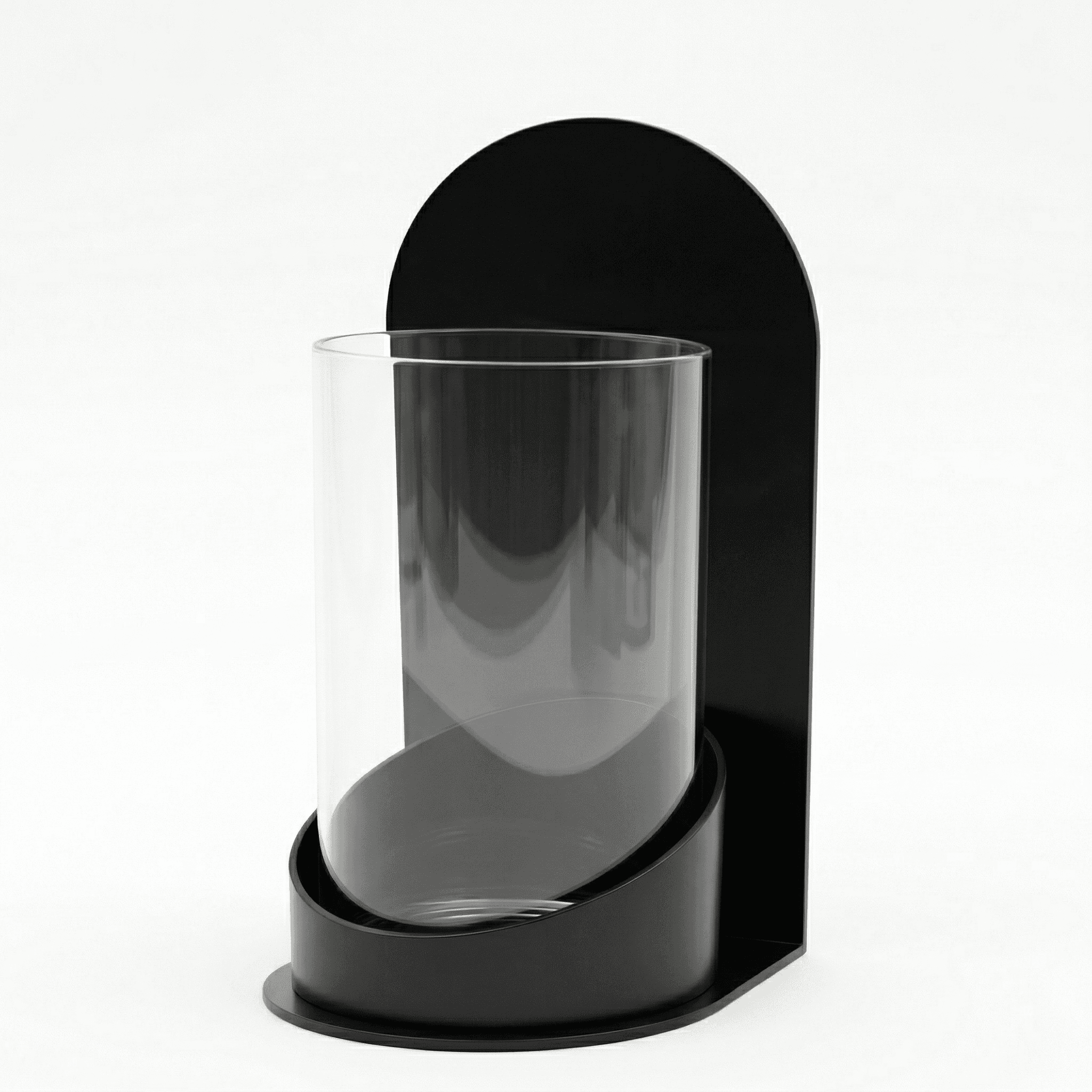 Metal candle holder with glass tube