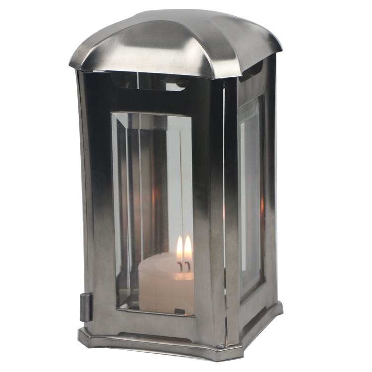 Stainless Steel Grave Lantern with Glass Panels for Cemetery Memorial Candle Use