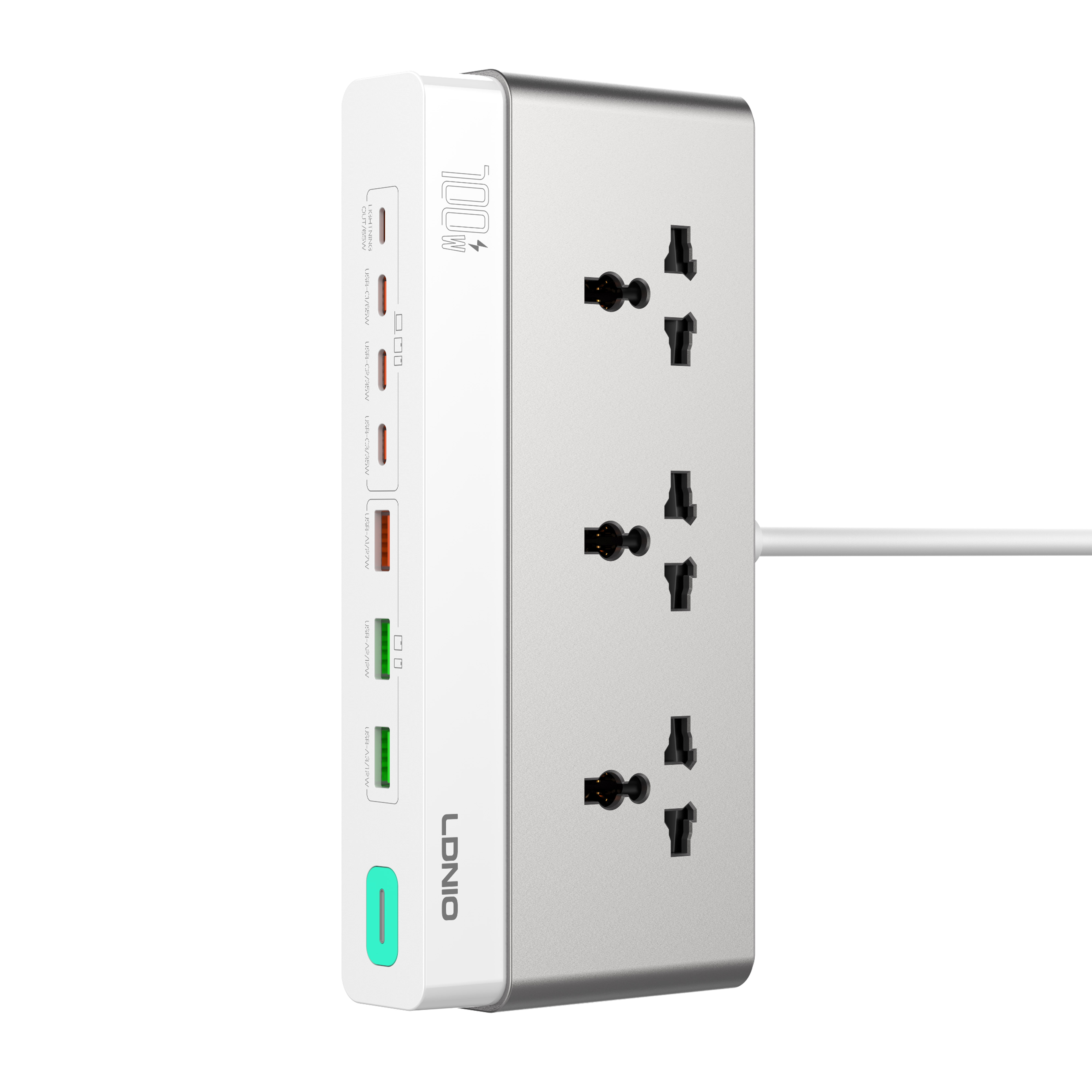 LDNIO SC3 10 in 1 GaN Power Strip 100W PD Fast Charging 2500W AC Multi Port Power Extension Socket