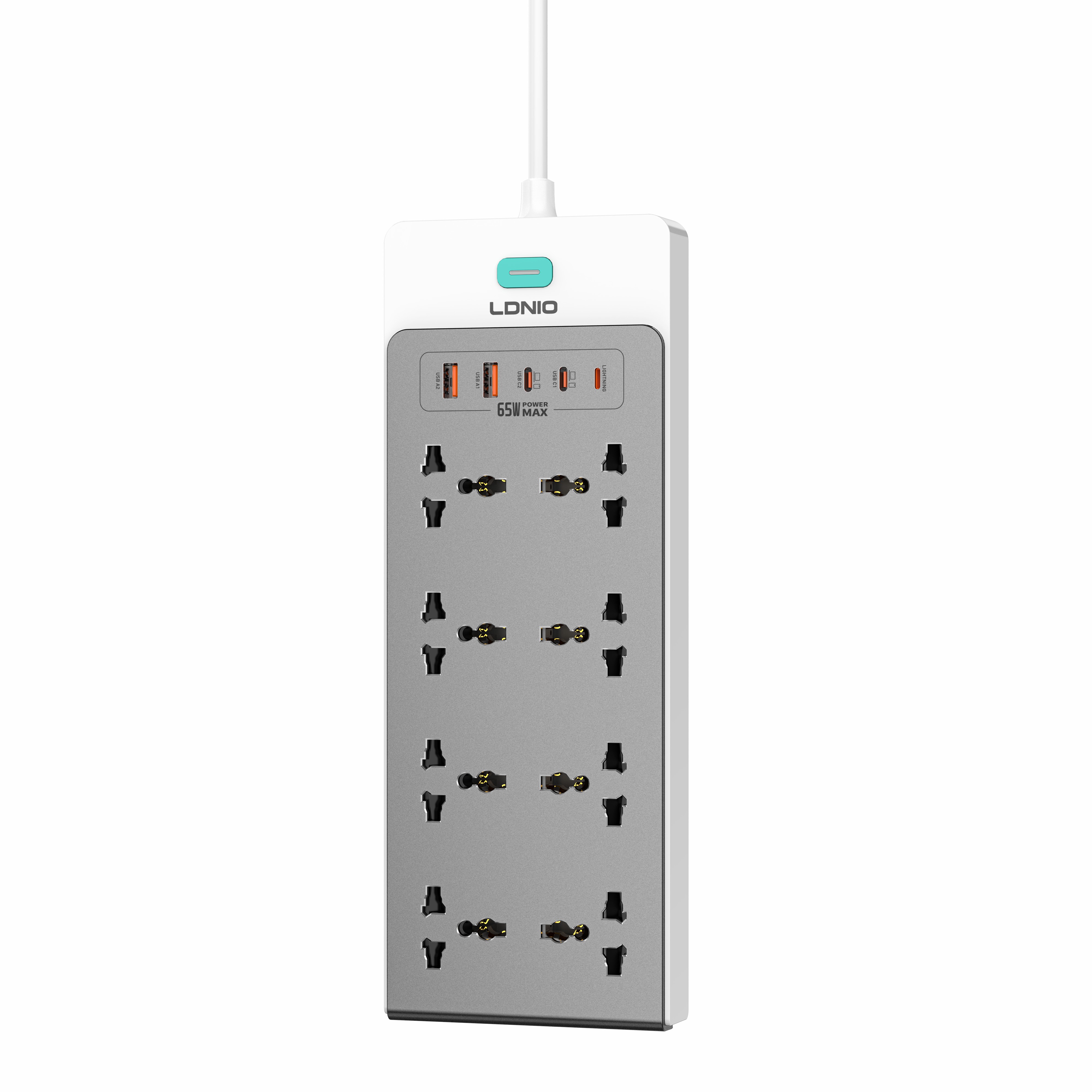 LDNIO SC4 PD 100W GaN Power Strip Multi Port Charging Station Wide 8 AC Outlet Desktop Power Strip