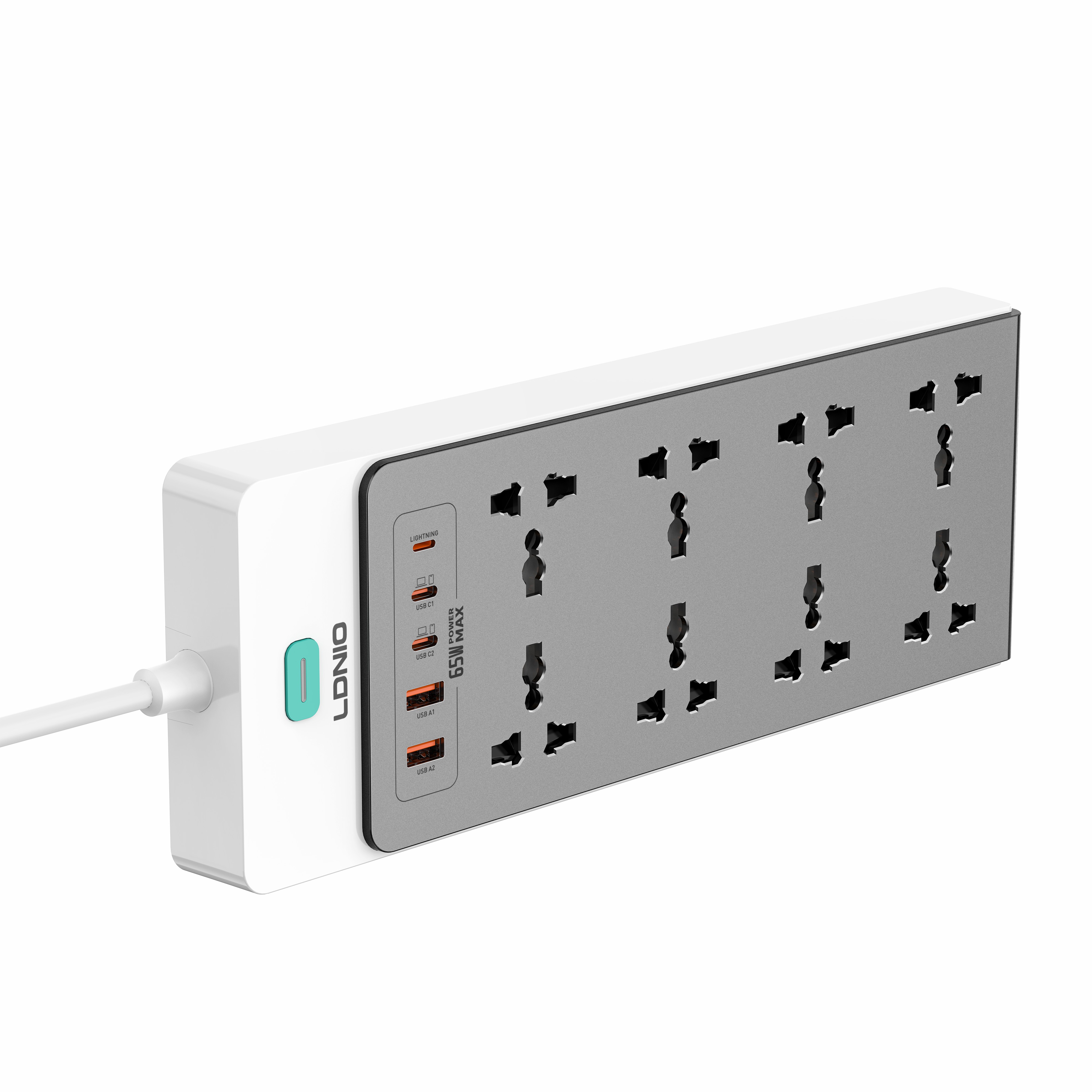 LDNIO SC4 PD 100W GaN Power Strip Multi Port Charging Station Wide 8 AC Outlet Desktop Power Strip