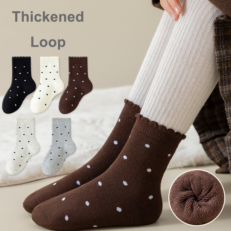 HUAYANG Wholesale Dotted Children Knitting Socks Thickened Loop Terry Warm Keeping for Winter