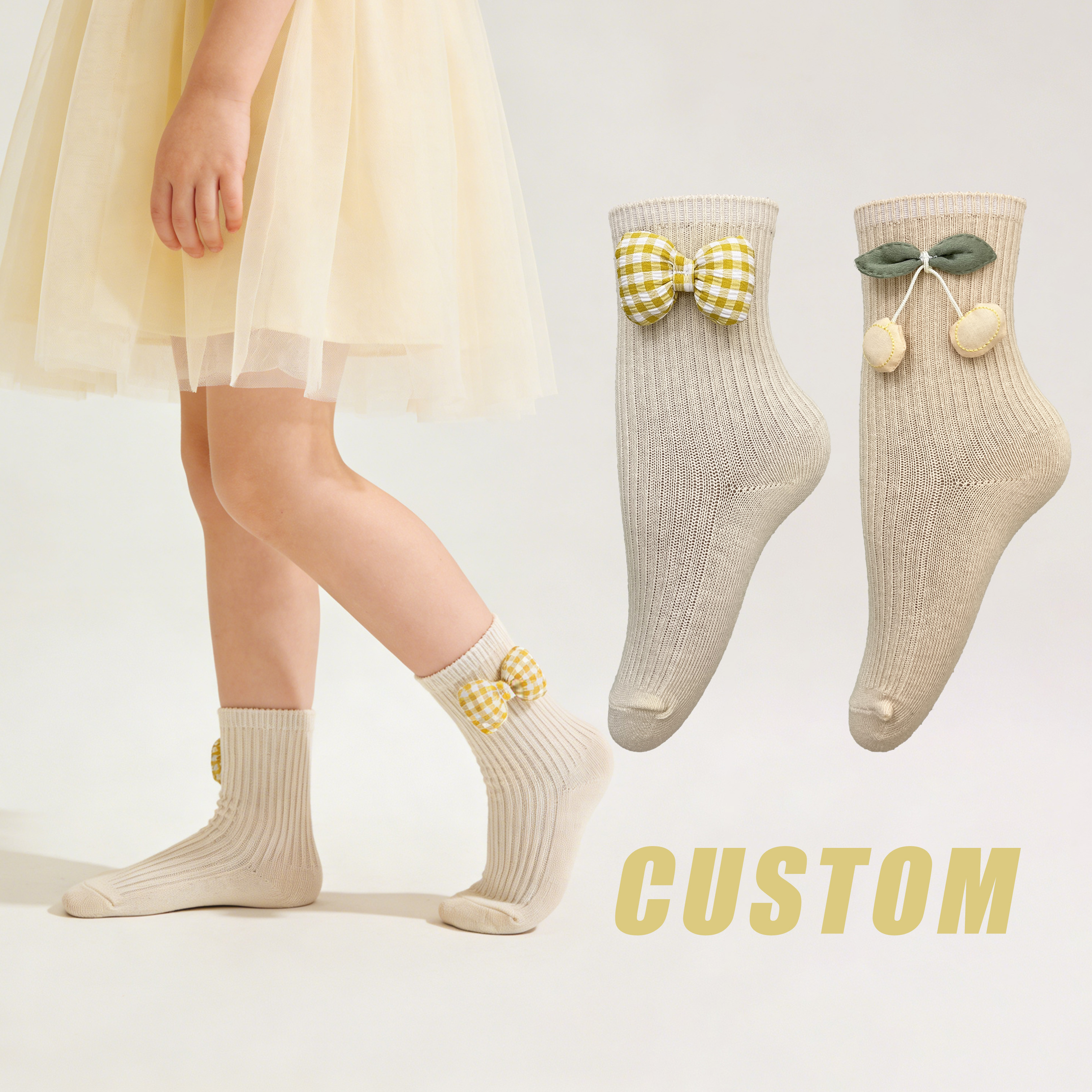 HUAYANG Custom Kids' Bow Tie Ruffled Socks Dress Wear Daily Wear Breathable for Spring