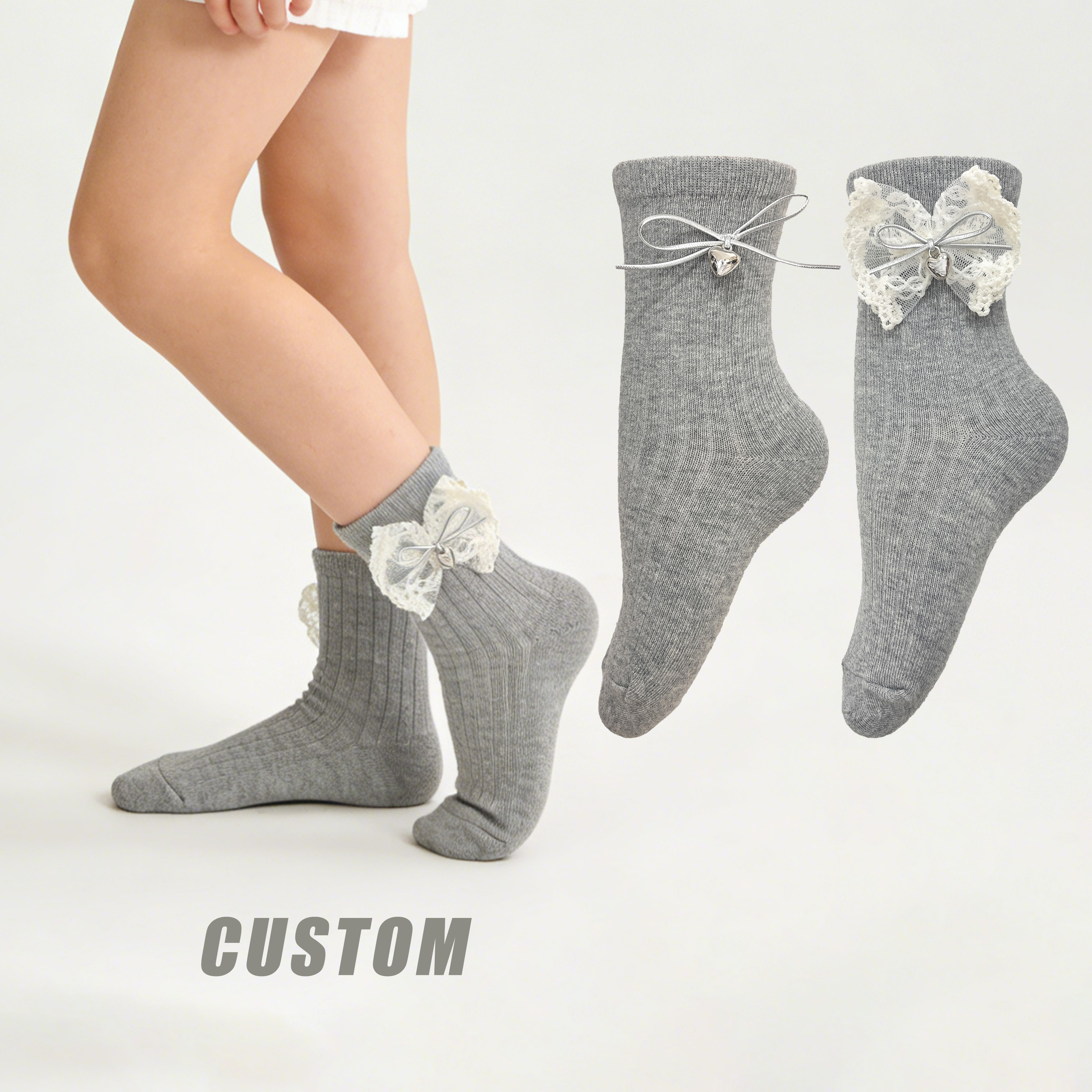 HUAYANG Kids Cotton Casual Ruffled Crew Socks Knitted Breathable Summer Dress Wear Bow Tie Socks