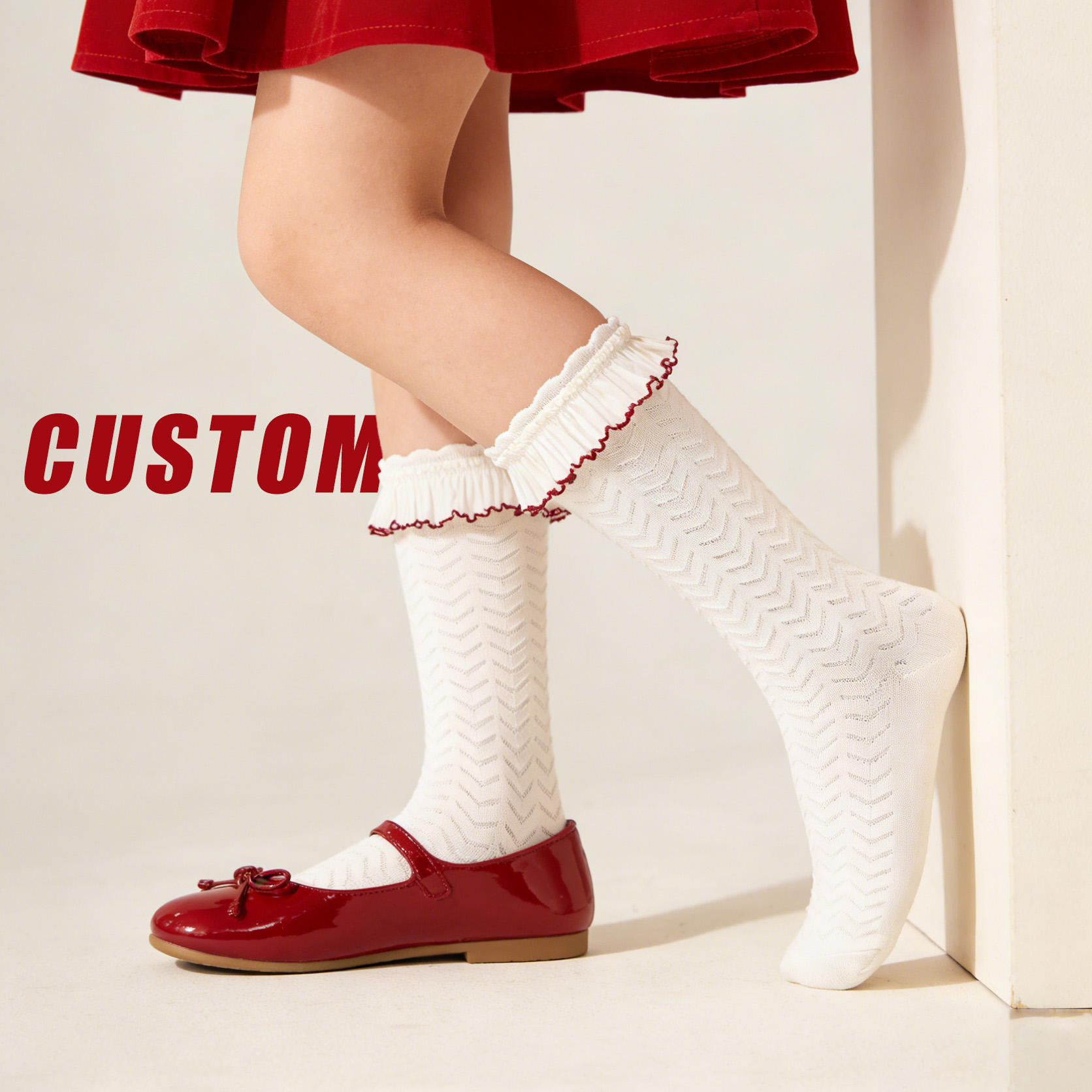HUAYANG Custom Kids Knitting Socks Girls Socks Ruffled Design Sweet Lolita Style Breathable Knitted