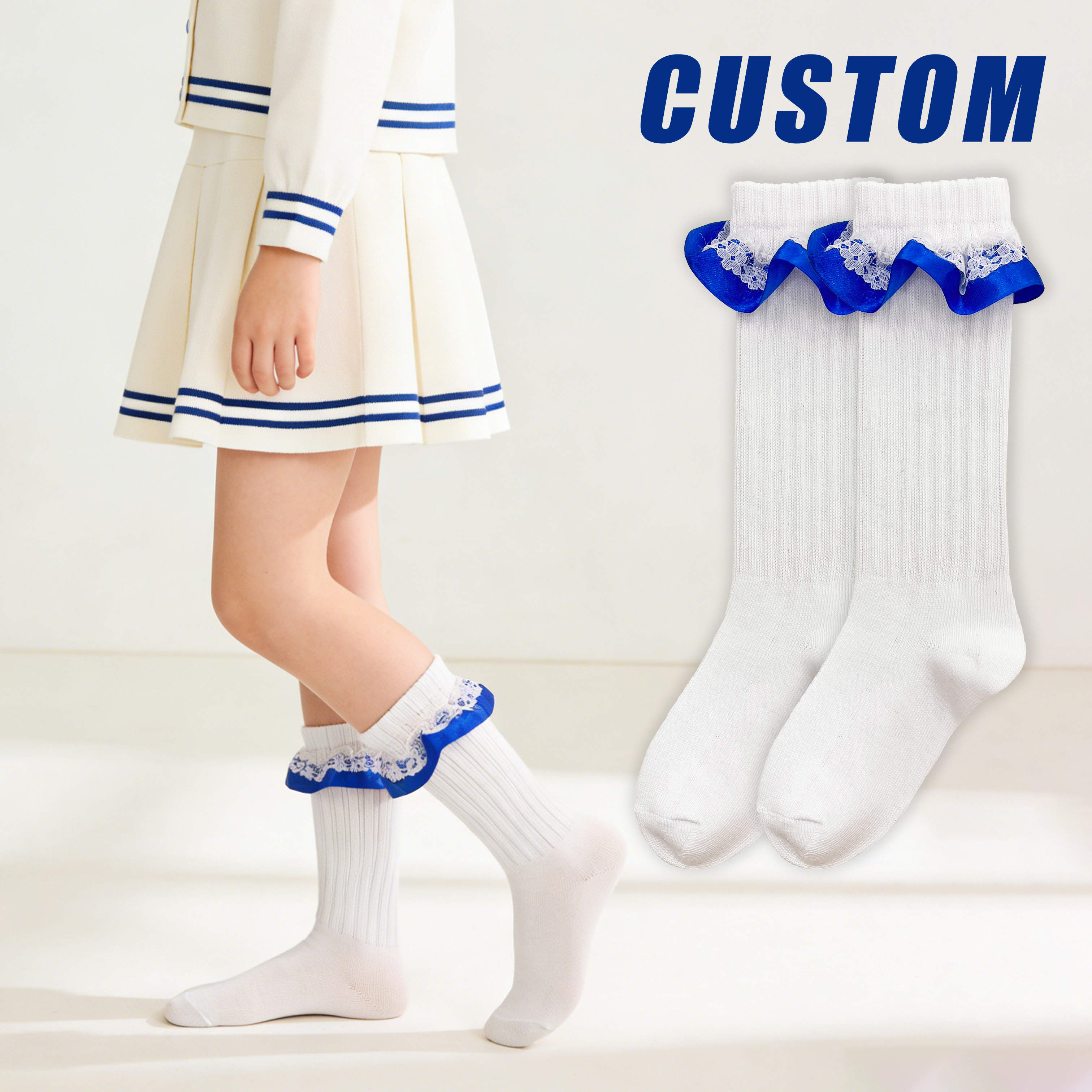 HUAYANG Custom Kids Girls Calf Breathable Cute Lace Ruffled Socks Dress