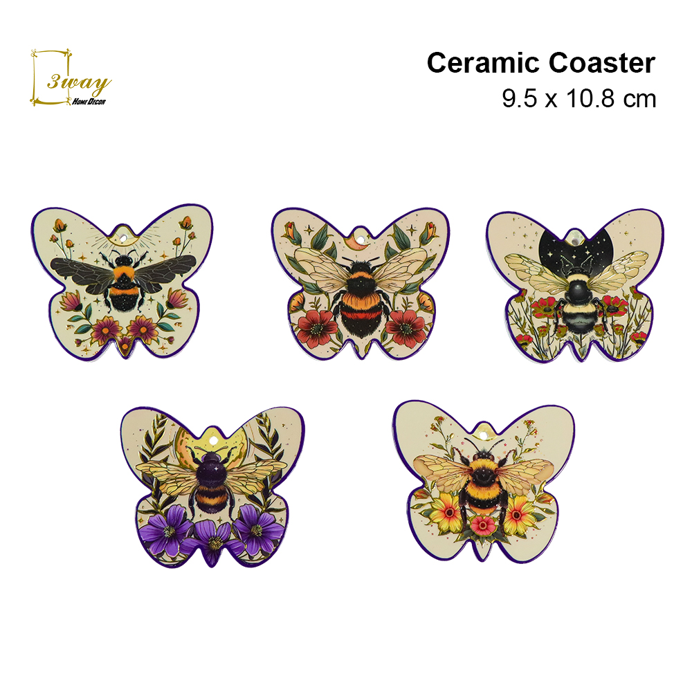 SquareFit Ceramic Coaster Butterfly Shape 9.5x10.8 cm