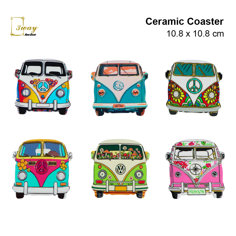 SquareFit Ceramic Coaster Bus Shape 10.8x10.8 cm
