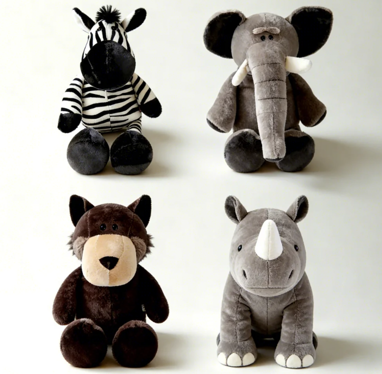Custom Super Soft 25cm Stuffed Jungle Animal Plush Toy Stress Relief Tiger Elephant Deer Lion