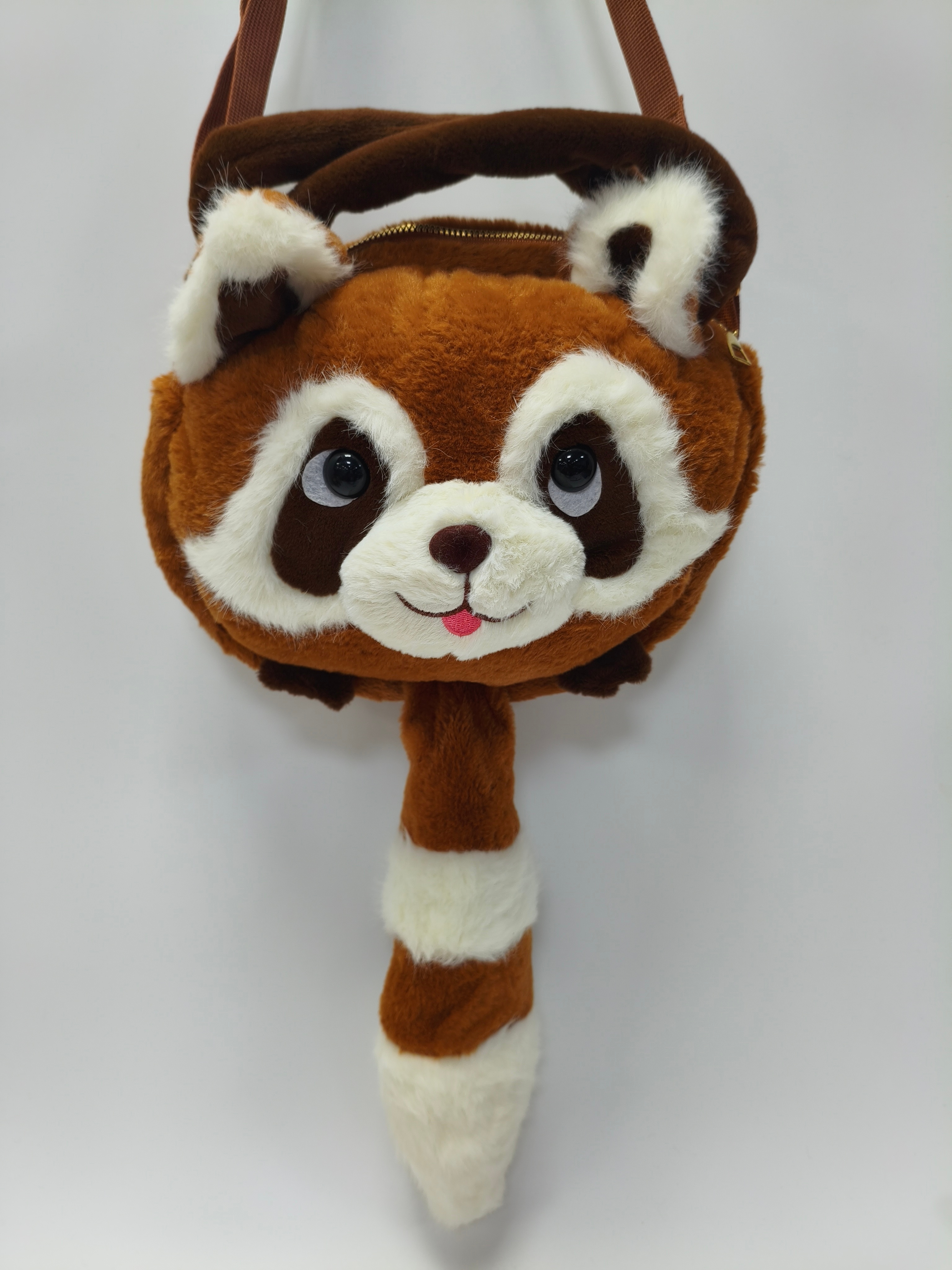 Red Panda Plush Crossbody Bag,Raccoon Shaped Plush Handbag,Cartoon Animal Plush Bag