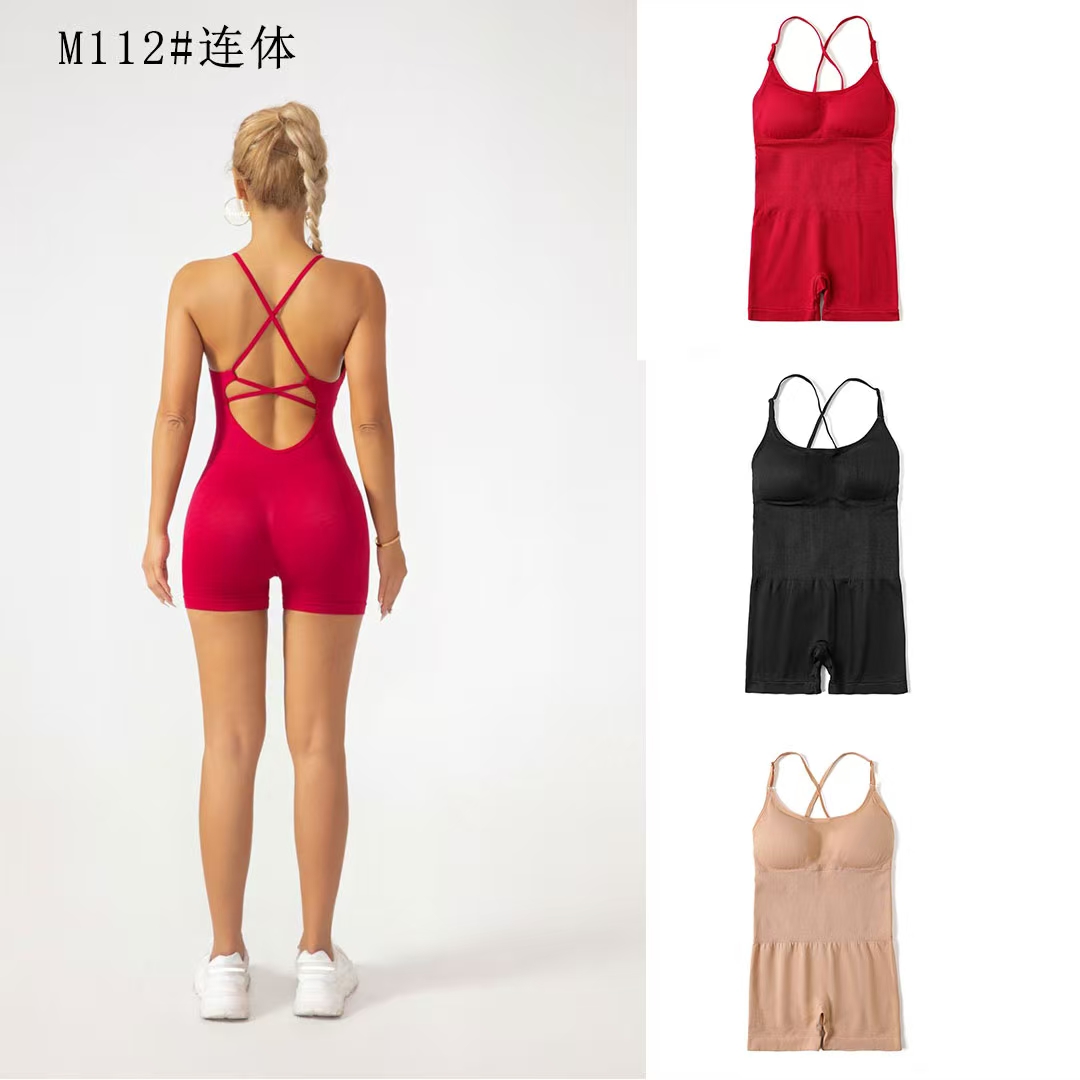 Women's Seamless Short Jumpsuit with Spaghetti Straps and Cross Back