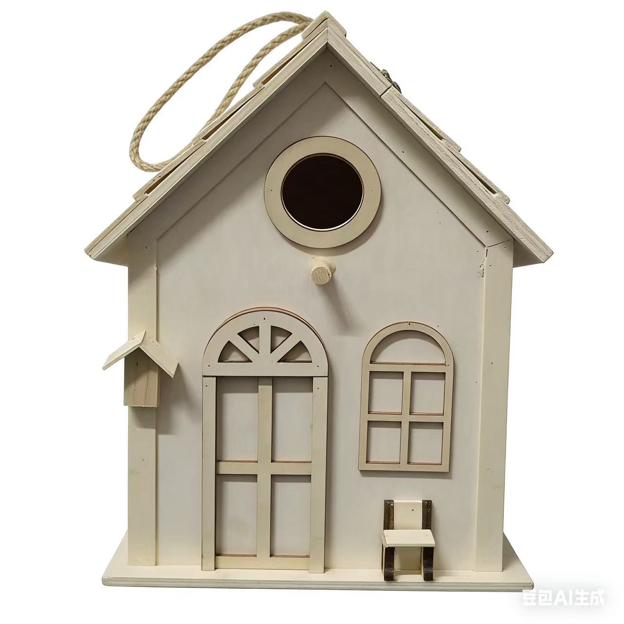 Natural Wood DIY Creative Bird House (Hanging Solid Wood Bird Nest/DIY Painting Birdhouse for Kids)