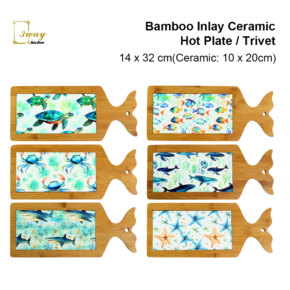 SquareFit Ceramic&Bamboo Trivet Handle Shape 14x32 cm