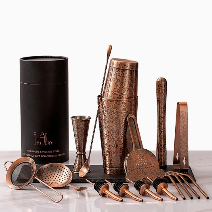 Custom 18PCS Stainless Steel Eco-Friendly Cocktail Shaker Luxury Home Kit Bartender Set