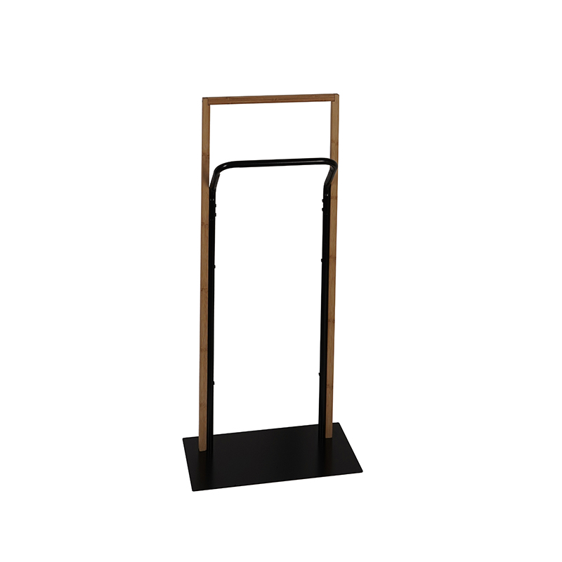 Black matching bamboo standalone metal towel rack