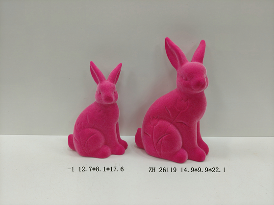 Ceramic Easter bunny decoration with velvet surface