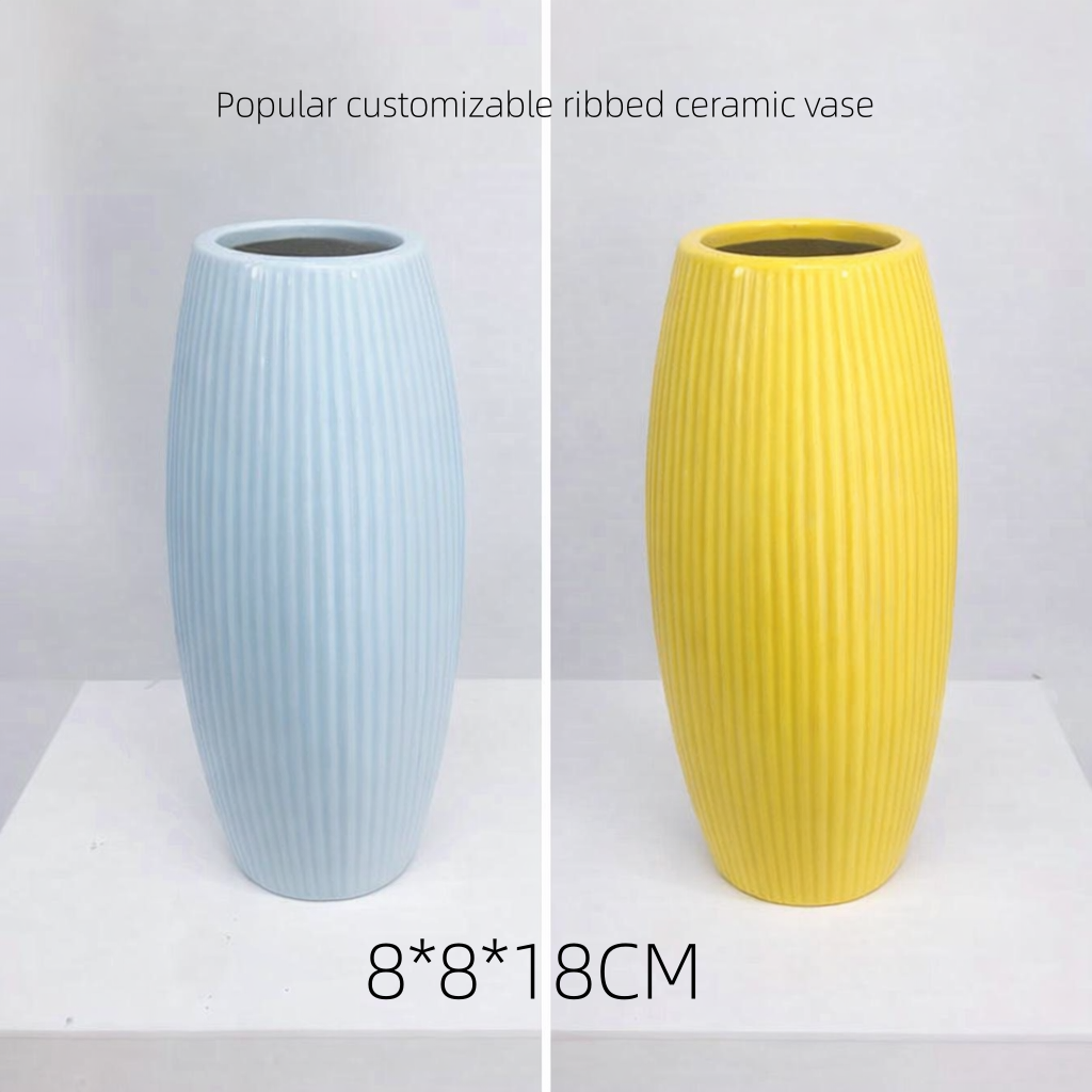 Popular customizable ribbed ceramic vase