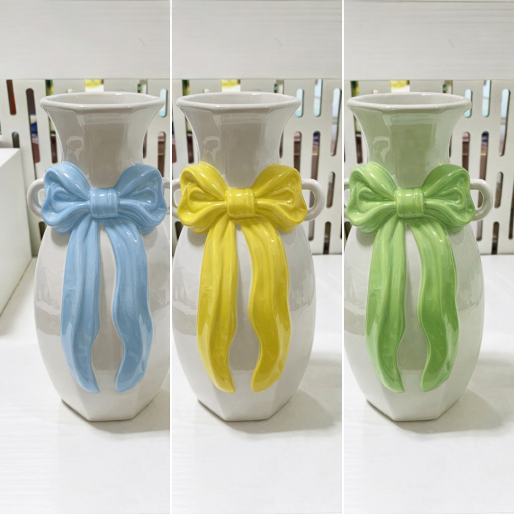 Hot-selling customizable ceramic vase with bow design