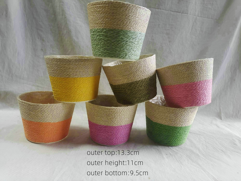 Paper rope flower pot with hard plastic liner