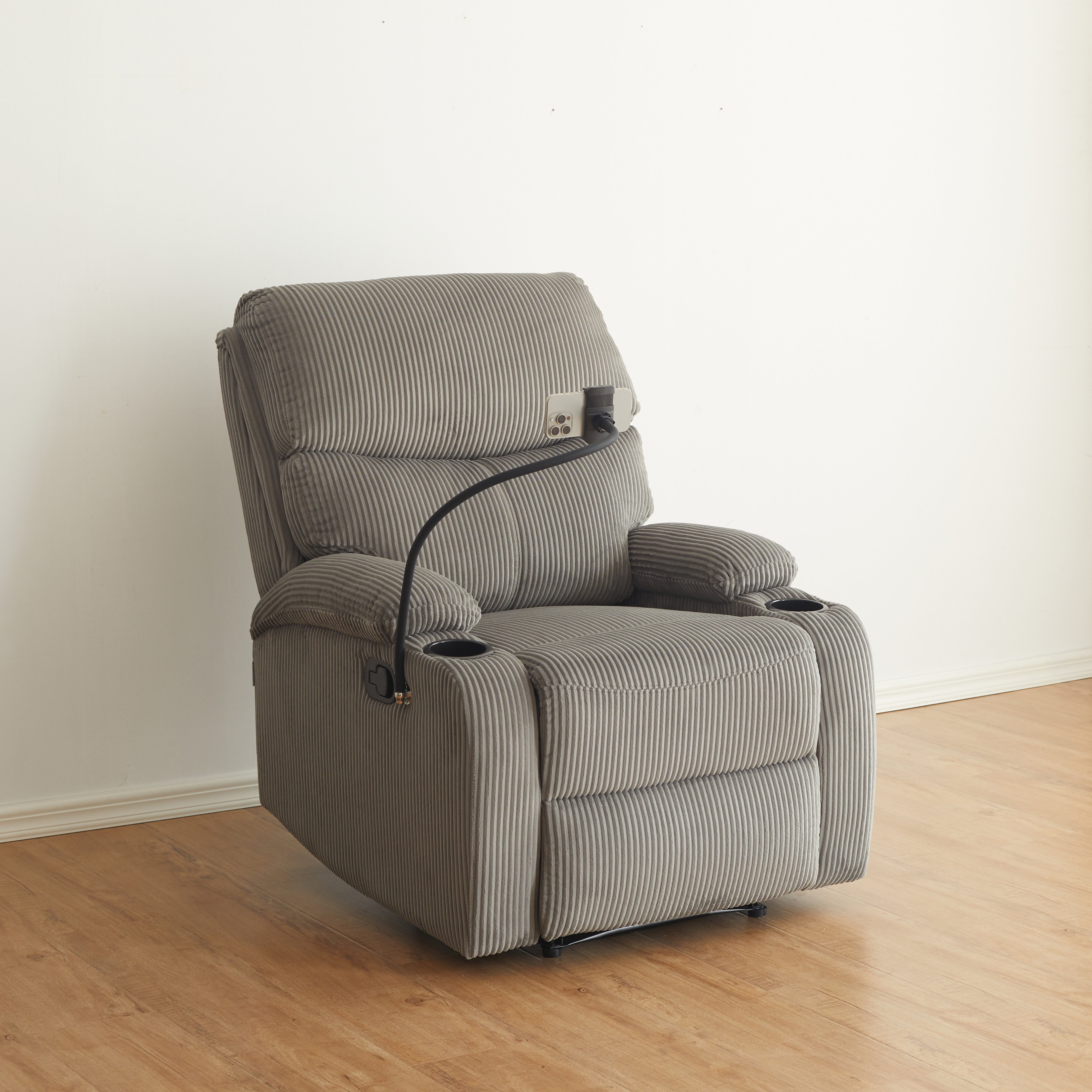 Sofa with mobile phone stand and manual iron frame, single-person seat position