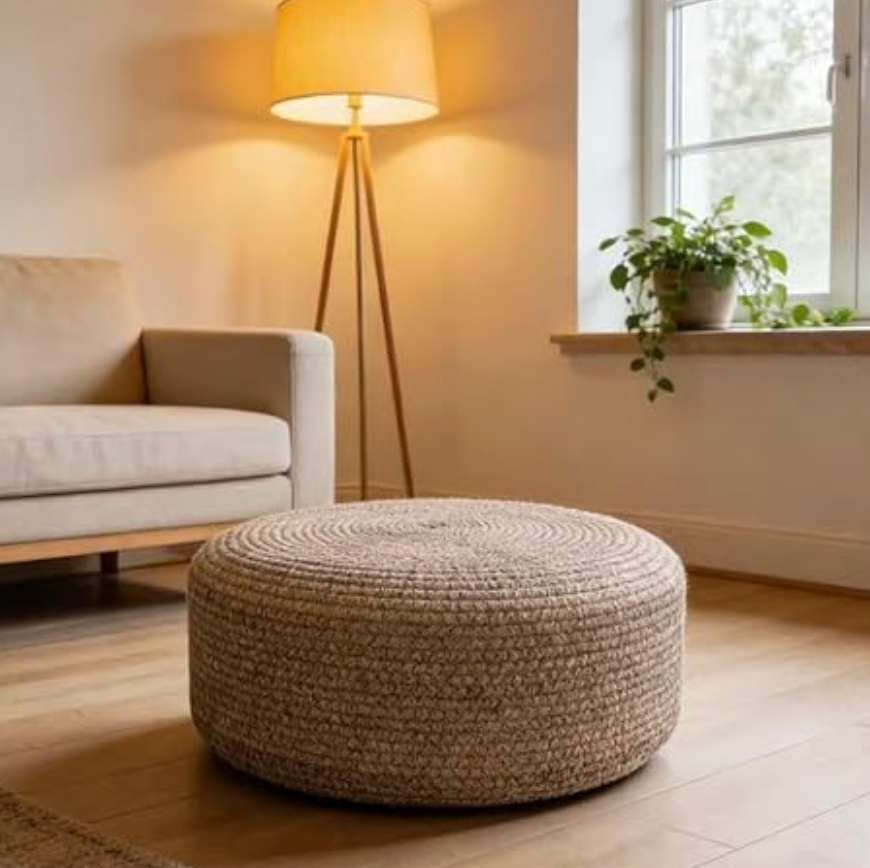 Handwoven Cotton Rope Round Pouf Ottoman